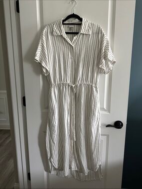 a new day White and Black Striped Midi Shirt Dress